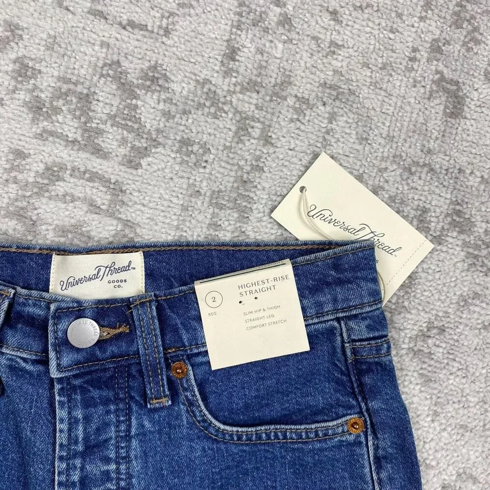 NEW Universal Thread Jeans Highest Rise Straight Blue Denim Jeans Women's Size 2
